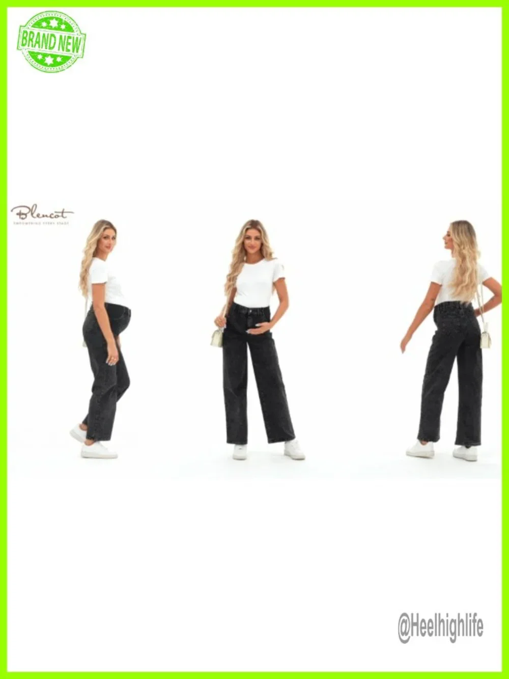 High Waist Straight Leg Maternity Jeans with Pockets